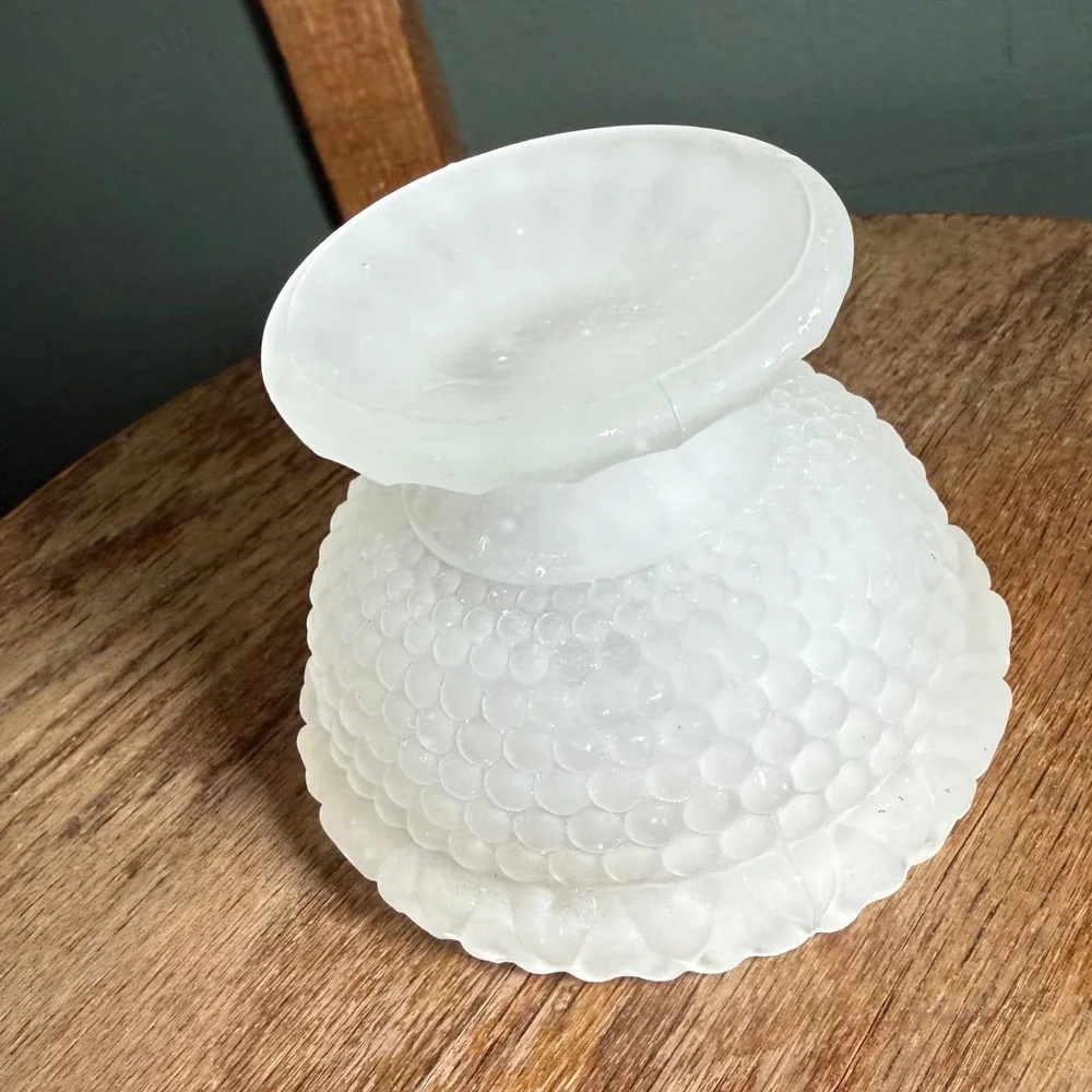 Vintage Fairy Light Lamp Clear Satin Frosted Glass Thousand Eye Hobnail Base